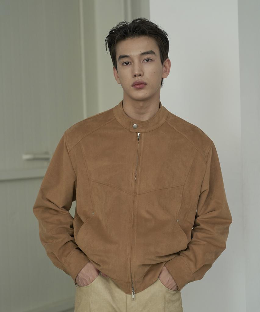 Sperone Mandarin Collar Curved Suede Blouson (Camel)