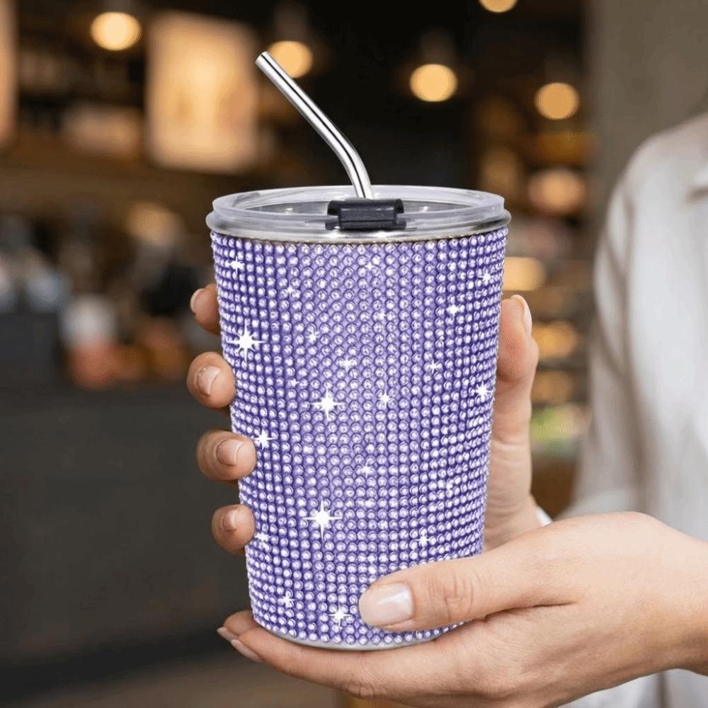 Drinkware 500ml Rhinestone Water Cup Sparkling Reusable Glitter Coffee Mug Unbreakable Bling Creative Straw Cup Travel