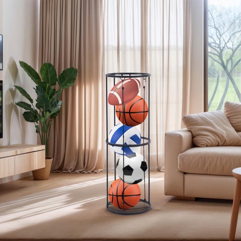 High Capacity Sports Ball Organizers Vertical Rolling Rack Practical Metal Frame Holders For Garage Gym Home Storage