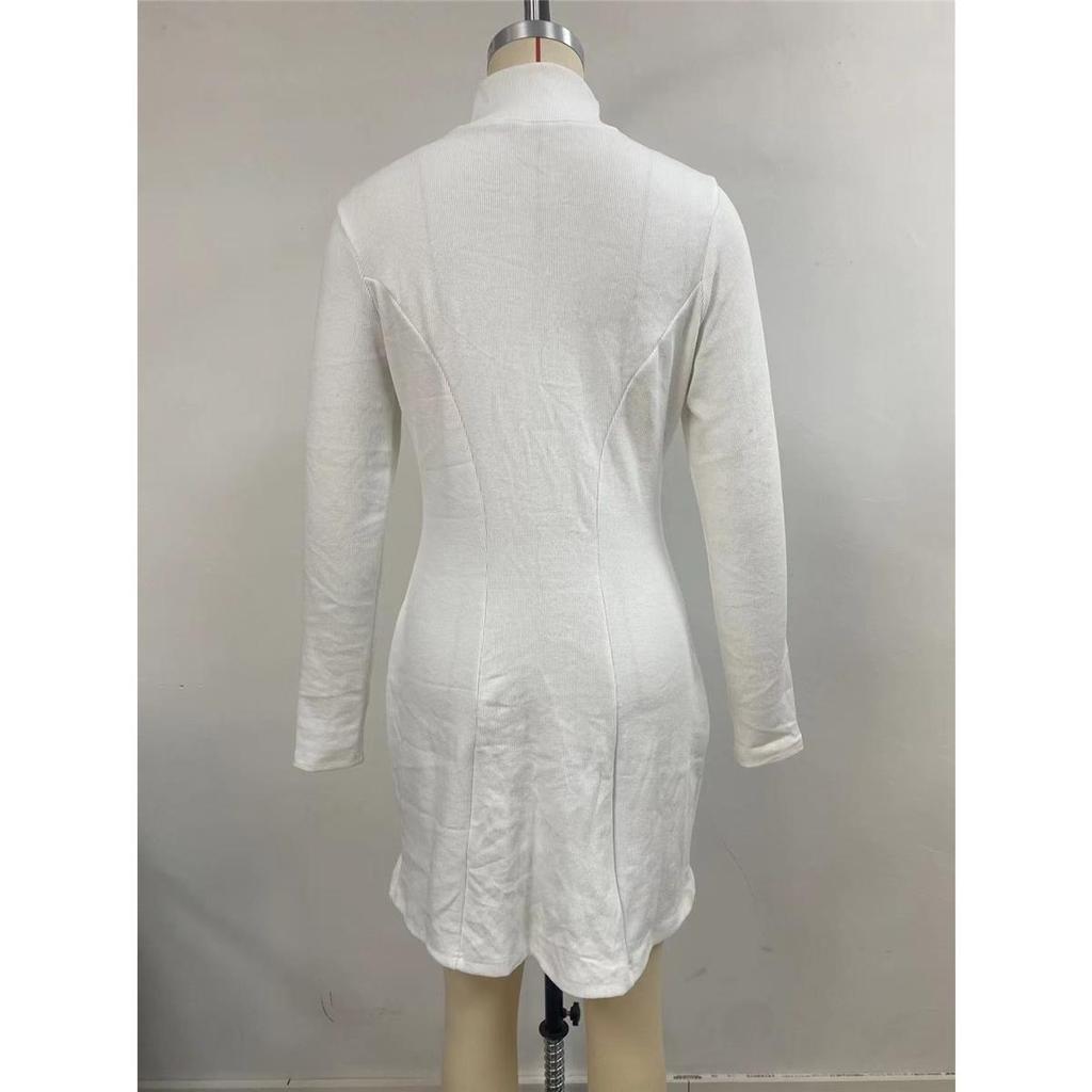 Dámské jednobarevné šaty s dlouhým rukávem, polovičním rolákem, sexy přiléhavé, krátké, pletené