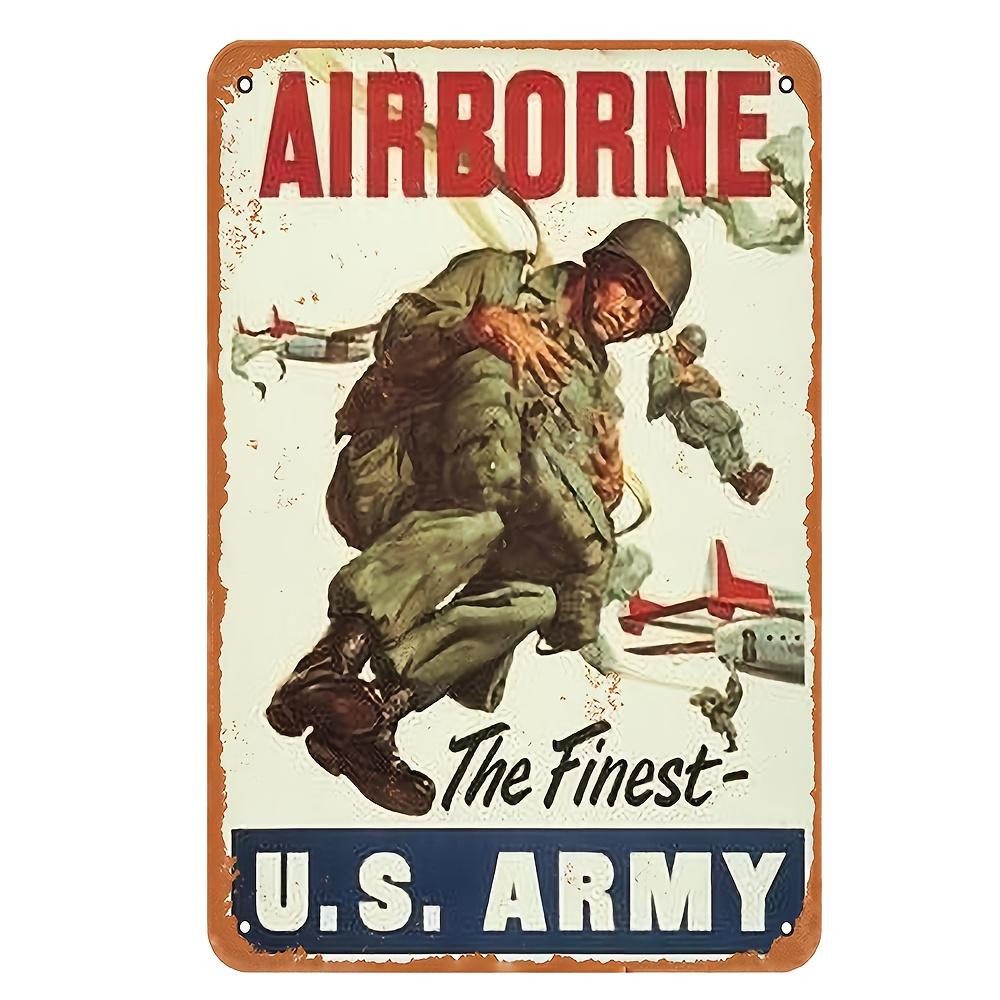 

Vintage WWII US Army Airborne Metal Sign Waterproof Dustproof Iron Wall Art with Paratrooper The Finest Army aluminum 20x30cm