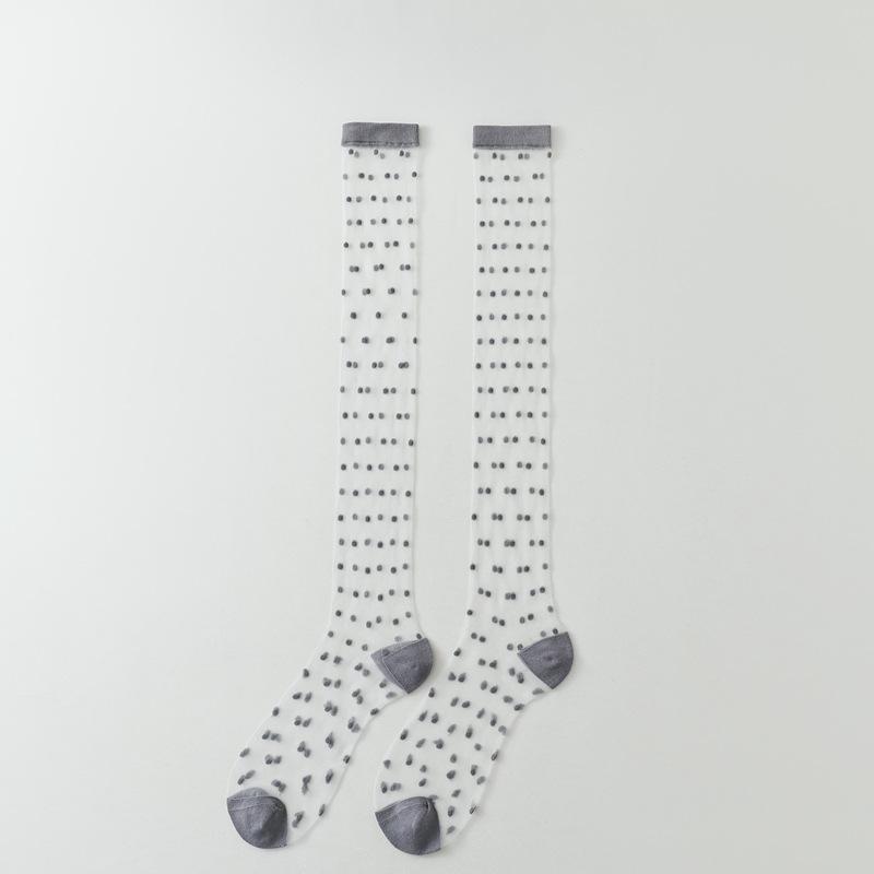 Crystal Silk Socks Women Stockings Summer Ultra-thin Transparent Knee Socks Polka Dot JK Girls Black White Long Socks Stockings
