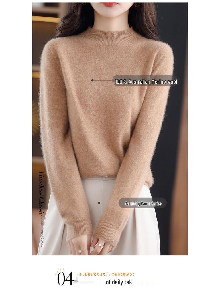 Damen Wollpullover mit hohem Kragen - Nahtlos, einfarbig, warme Basisschicht für Freizeit- oder Pendlerkleidung im Herbst und Winter