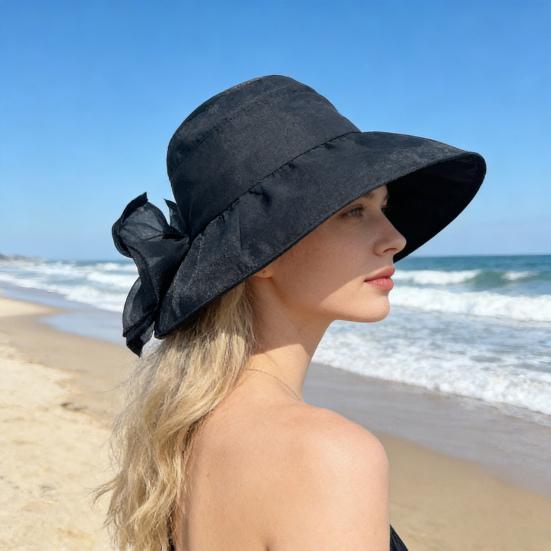 Fisherman Hat Three-Dimensional Large Bow Mesh Fabric Full Face Sun Protection Hat