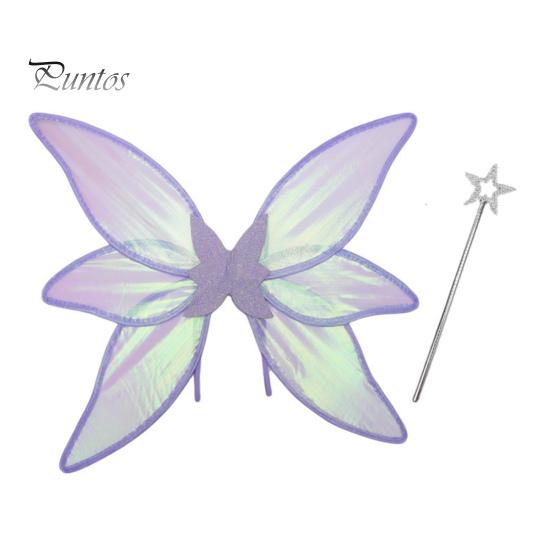 1 sett Fairy Wings Fargerikt garn Vakre alveprinsessevinger med stjernepinne til julefotograferingsfester Rekvisitter