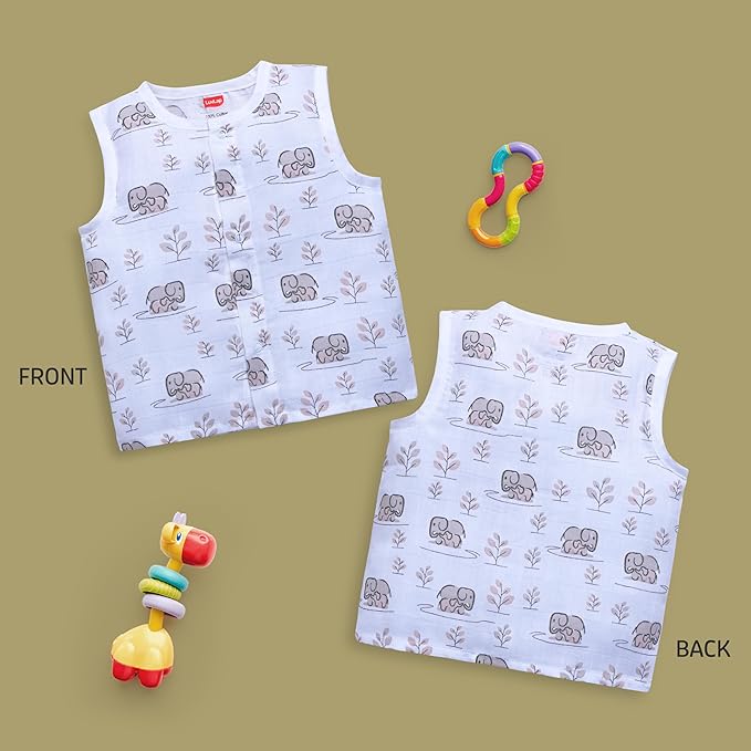 LuvLap Baby Boys & Girls Regular Fit Cotton Sleeveless Jhabla Set, Soft Muslin Fabric, Breathable Everyday Wear, 5 PCS