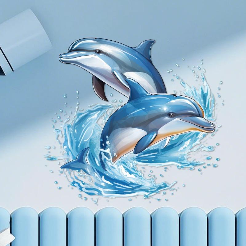 Watercolor Dolphin Pattern Waterproof Wall Sticker Oil Proof Removable Home Bathroom Decal