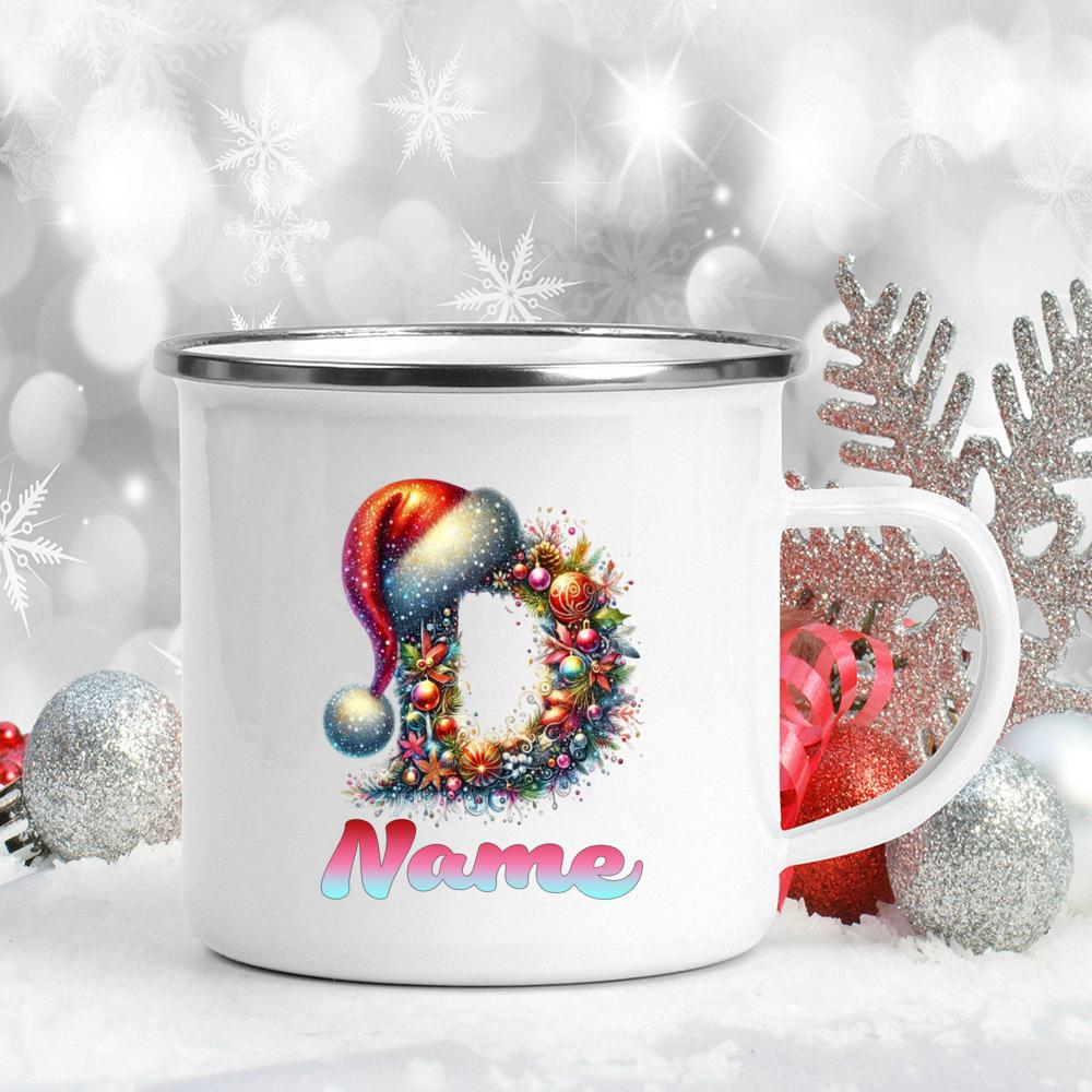 Personalized Cup Custom Name 26 Letter Juice Coffee Enamel Cups Large Capacity Mugs Christmas Gifts