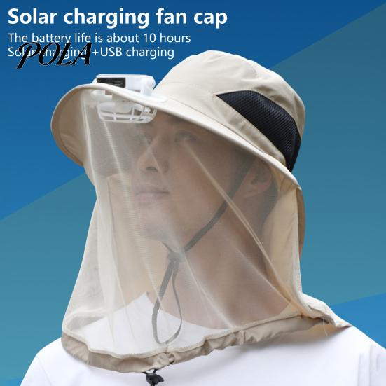 Outdoor-Hut mit eingebautem Ventilator, Moskitonetz für Kopf, für Herren Damen, breite Krempe, Sonnenschutz, leichte Kappe, Netz, Sommer, Kühlung, Eimerhut, Angeln, Wandern, Wärmeisolierung