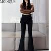 MODIQUE Autumn Plus Size New Women Bell-Bottoms Basics Elastic Pants Full Length Lady High Waisted Casual Long Jeans Female Denim   Trousers