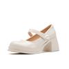 Mary Jane High Heels with Pearl Square Head Patent Leather Temperament Thick Heel Platform Single Shoes