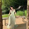 Französisches Urlaubs-Blumen-Latzkleid Feen-Sommerkleid Rüschenkanten-Design Super Feenhaftes Temperament Langes Kleid