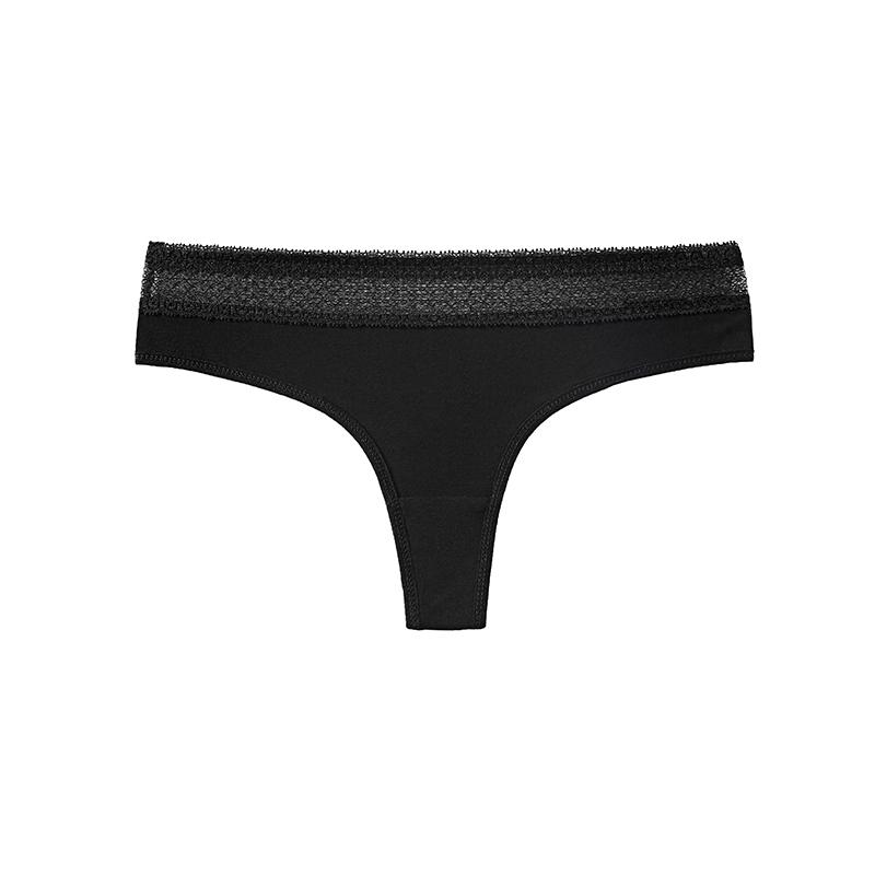 CINOON Tanga de Algodón Sexy para Mujer de Cintura Baja con Ribete de Encaje, Tipo G, Braguitas Suaves, Transpirables y de Ajuste Ceñido