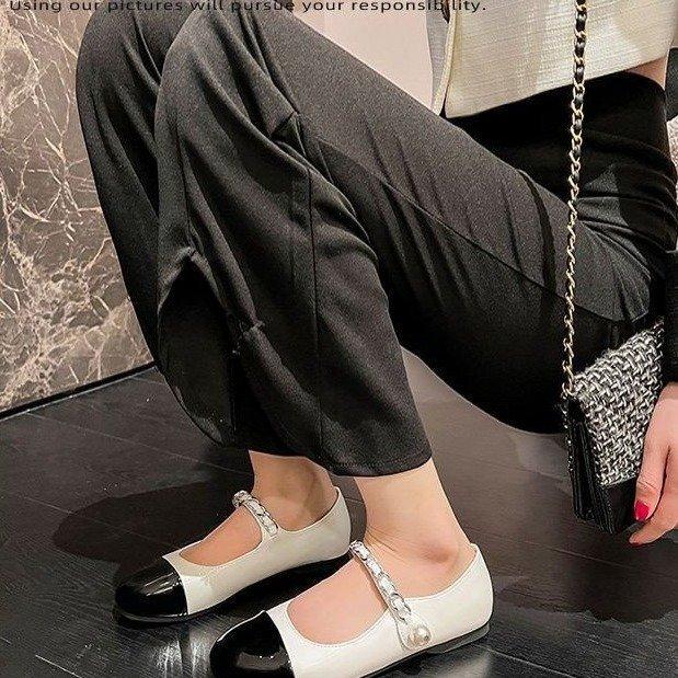 Mary Jane Kleine Lederschuhe Mädchen 2025 Herbst Neu Feenstil Perlenschnalle Vielseitige Flache Bohnen Einzelne Schuhe Frau