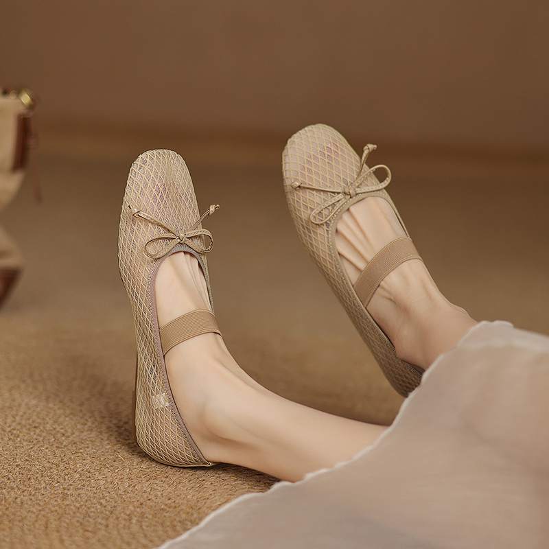 

Krazing Pot Air Mesh Summer Size 42 Butterfly-knot Ballet Dance Thick Low Heels Women Women Round Toe Slip on Shoes 42 абрикосовий