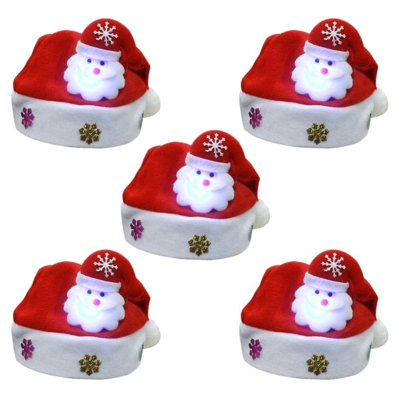 Set of 5 LED Christmas Hats for Children, Festive Light Up Santa Caps for Kids Party, Perfect for Boys and Girls
