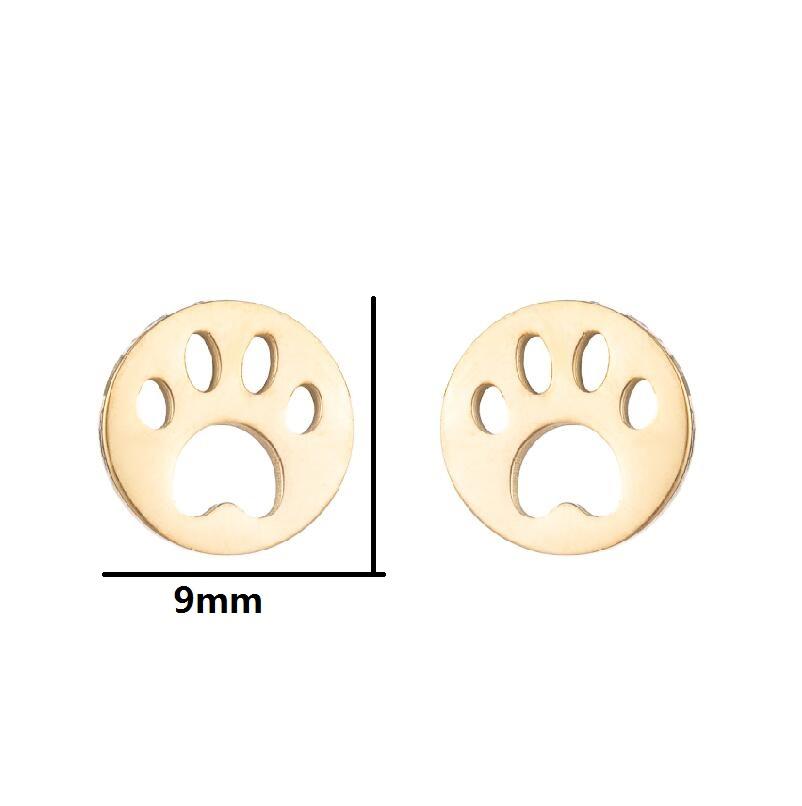Cute Pet Dog Paw Print Stud Earrings Mini Golden Color Sweet Stainless Steel Ear Studs For Women Girls Fashion Zircon Gifts