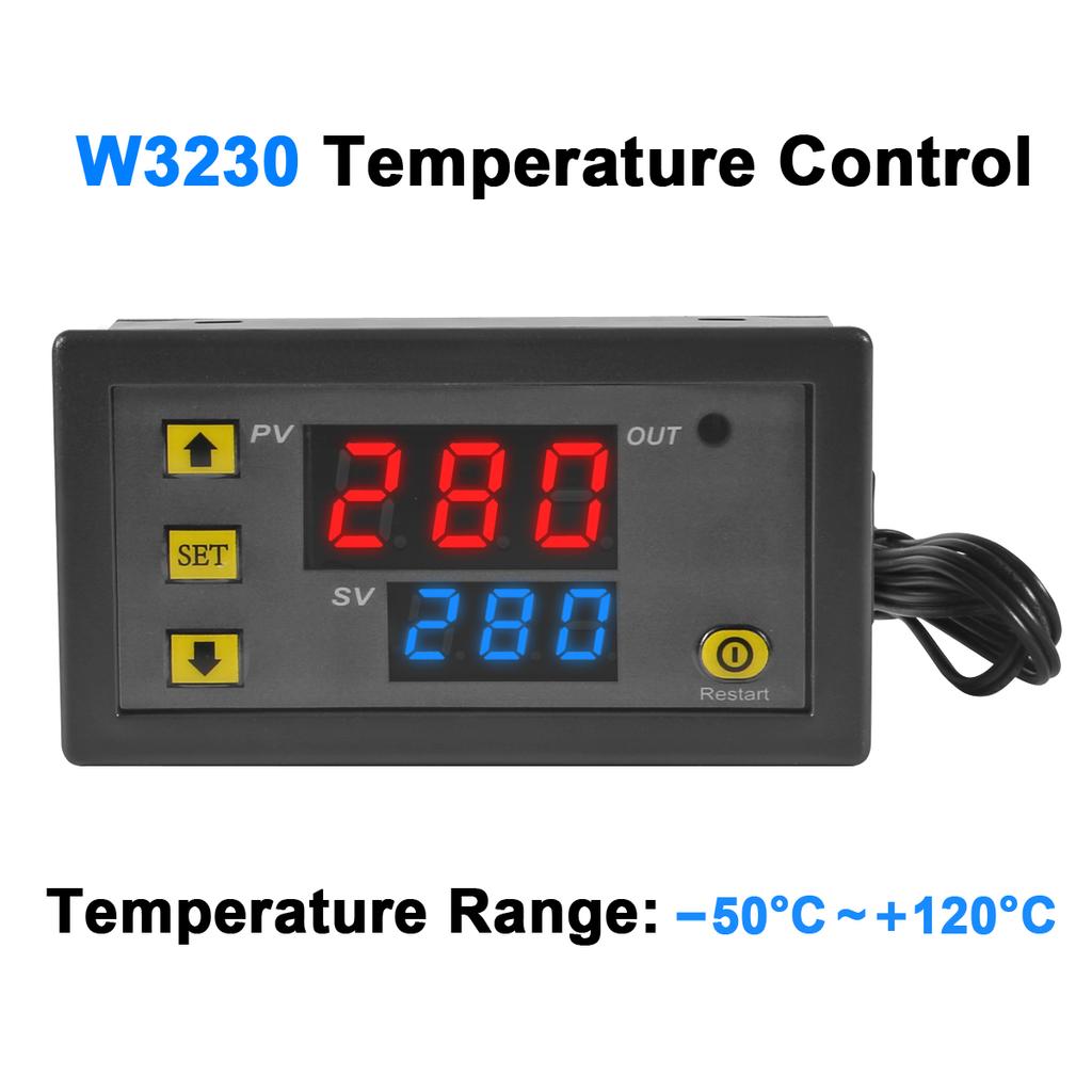 W3230 Mini Digital Temperaturkontroller 12V 24V 220V Termostatregulator Varmestyring Termoregulator Med Sensor