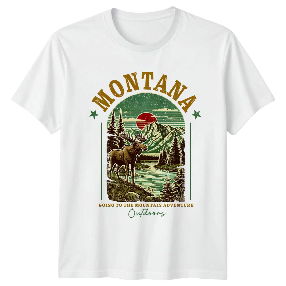 

MONTANA Приключенческая футболка Moose Mountain для мужчин и женщин, графический топ 3XL