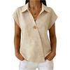 Women V Neck Button Down Shirt Short Sleeve Casual Blouse Lightweight Relaxed Fit Summer Top