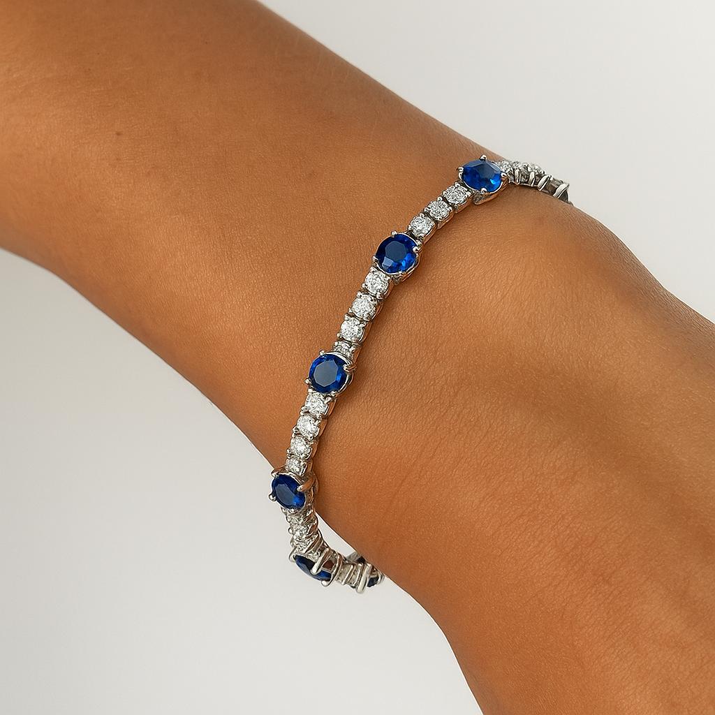 Blue Sapphire Tennis Bracelet -925 Sterling Silver