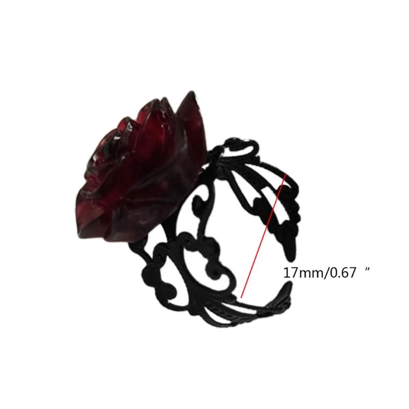 Elegant Red Rose Rings Punk Gothic Flower Adjustable Open Rings Halloween Party Cosplay Rings Jewelry Gifts for Women