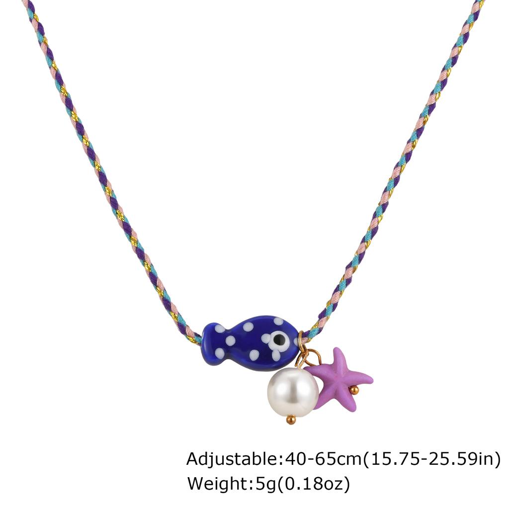 Colorful Boho Ceramic Fish Pendant Necklace for Women, Adjustable Woven Rope Choker Beaded Necklace, Summer Beach Party Jewelry