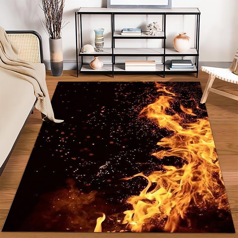 Fiery Flame Pattern Carpet with Black Background, Modern Room Decor Suitable for use as an anti-slip for living room bedroom sofas