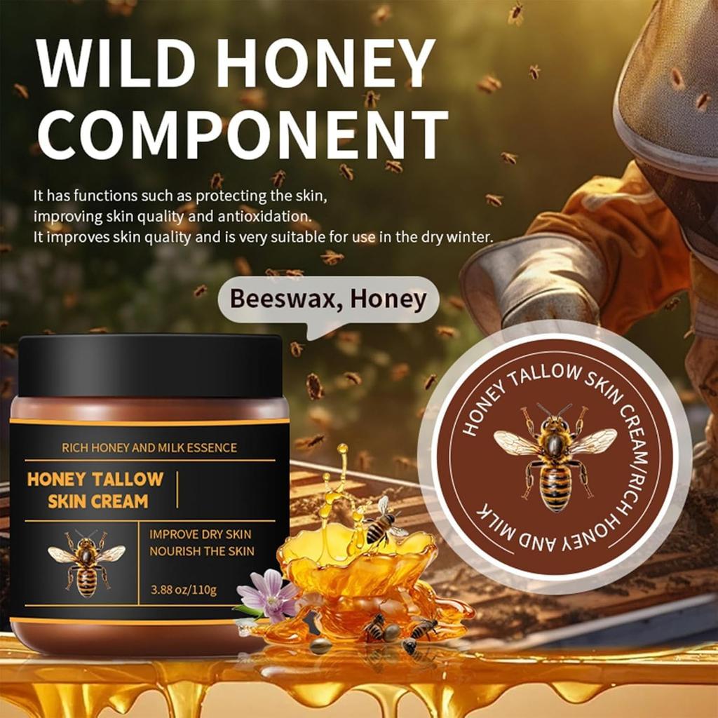 Organic Whipped Tallow Facial Moisturizer With Honey And Beeswax For Deep Nourishing