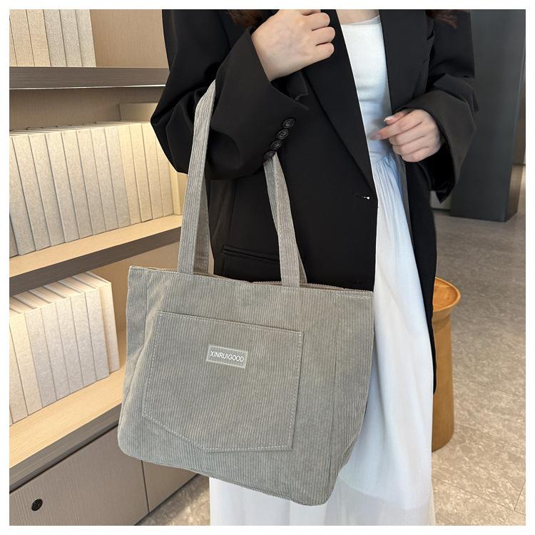 Damen Cord Schultertasche, Lässige Modehandtasche mit großer Kapazität, Geeignet zum Ausgehen, Maschinenwaschbar, mit festen Schultergurten