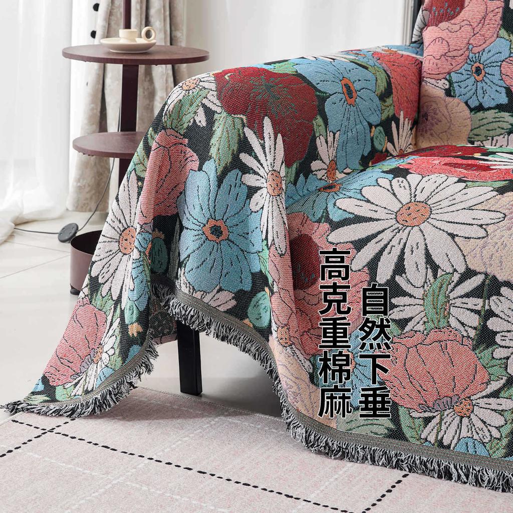 Fresh Floral Linen Sofa Throw Blanket Cover American Country Vintage One Piece All Season