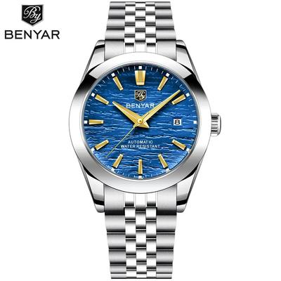 BENYAR 40MM Men's Mechanical Watch 50M Waterproof Automatic Diving Watch Luxury Fashion Men's Stainless Steel Watch