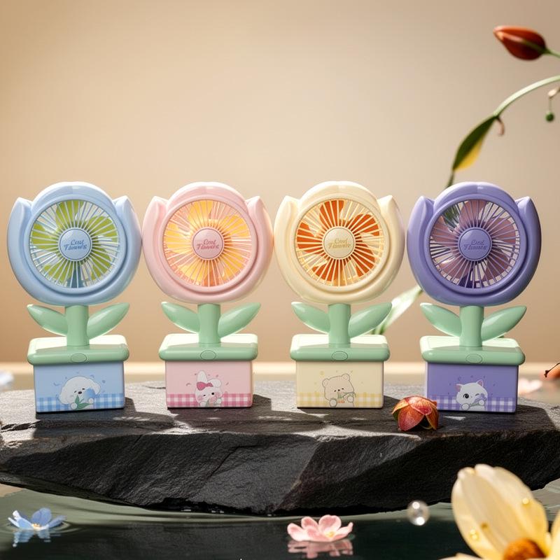 2026 Summer Cartoon Flower USB Rechargeable Mini Desktop Fan Wholesale/Export/Cross-border