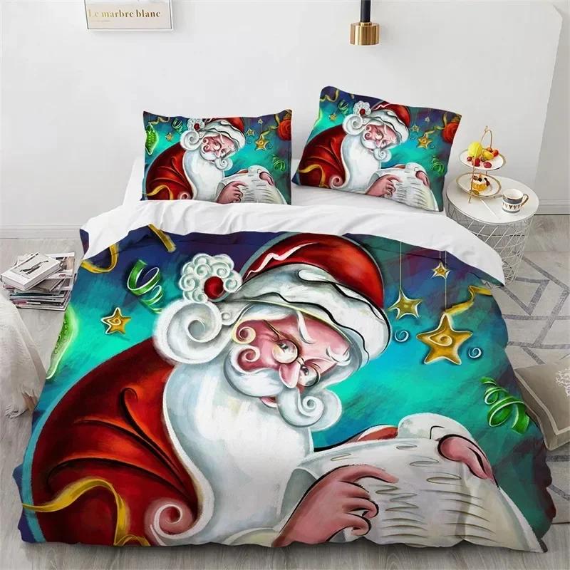 Christmas Microfiber Santa Claus Bedding Set Single Twin Double Queen King Cal King Size Bed Linen Set