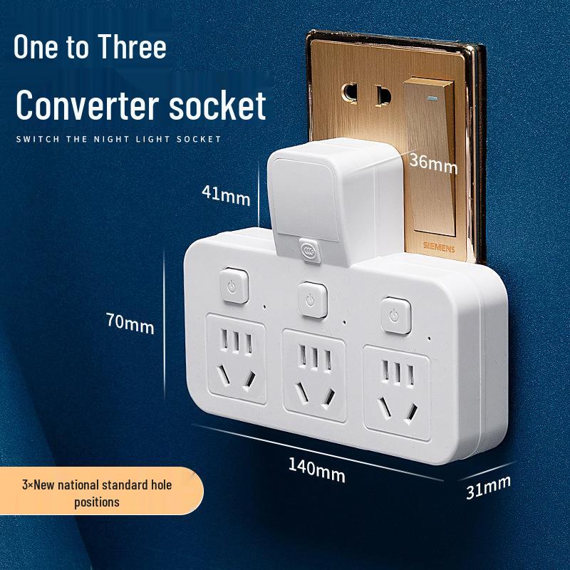 Multi-Outlet Power Strip with USB, Wireless Converter, Night Light, and Individual Switches for Home Office