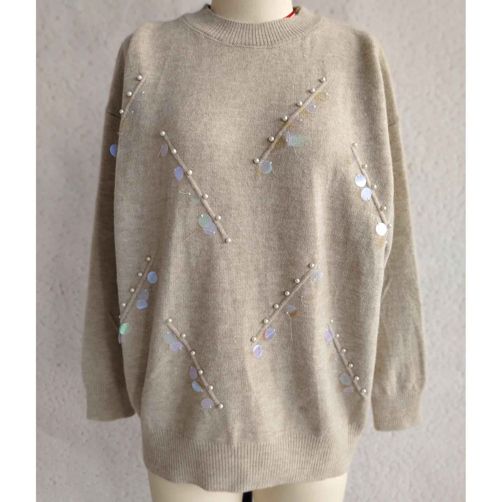 

Осень 2025 Женский свитер с О-образным вырезом и оборками, с длинным рукавом, вязаный, для ношения под низ, с цветочным принтом, пуловеры, женский повседневный свитер, зима L абрикосовый