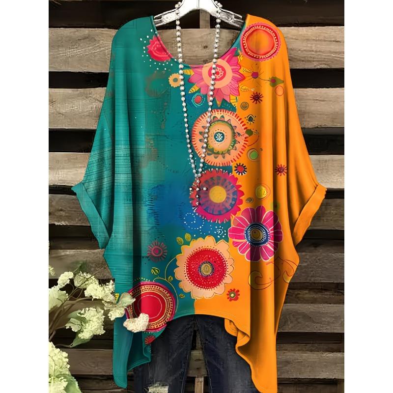 Bohemian Floral Graphic Vintage Women's Bohemian Floral 3D Print T-Shirt Short Sleeve Round Neck Casual Vibrant