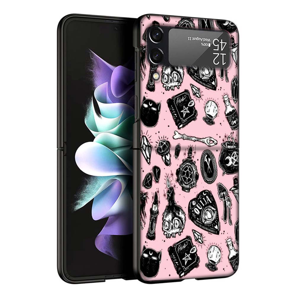 Pink Cat Skull Sorceress Witch Hard Black Cover for Samsung Galaxy Z Flip 7 6 5 4 3 5G Phone Case Flip7 Flip6 Flip5 Flip4 Flip3