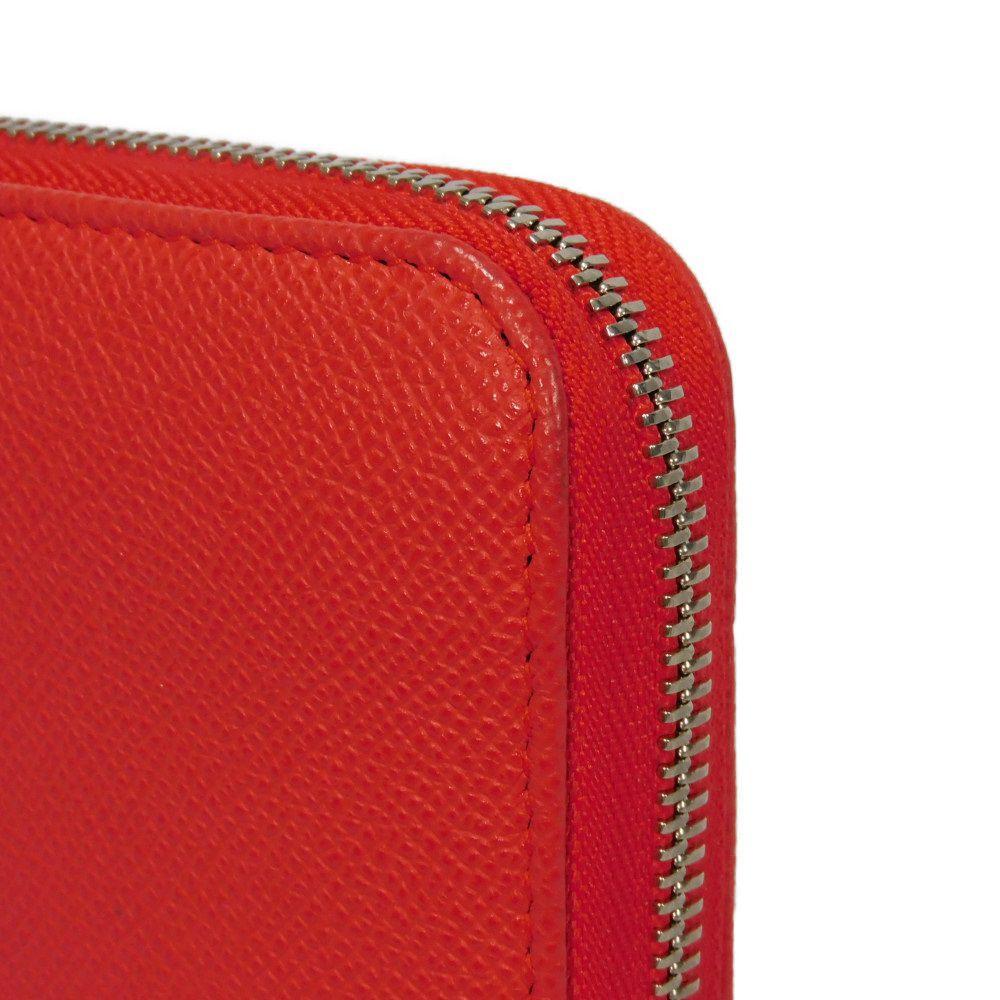 Used 11679 Long Zip Wallet 37690 7940 Grain Calfskin Compartment Zip Around Logo Charm Red Unisex from Japan AUTHENTIC