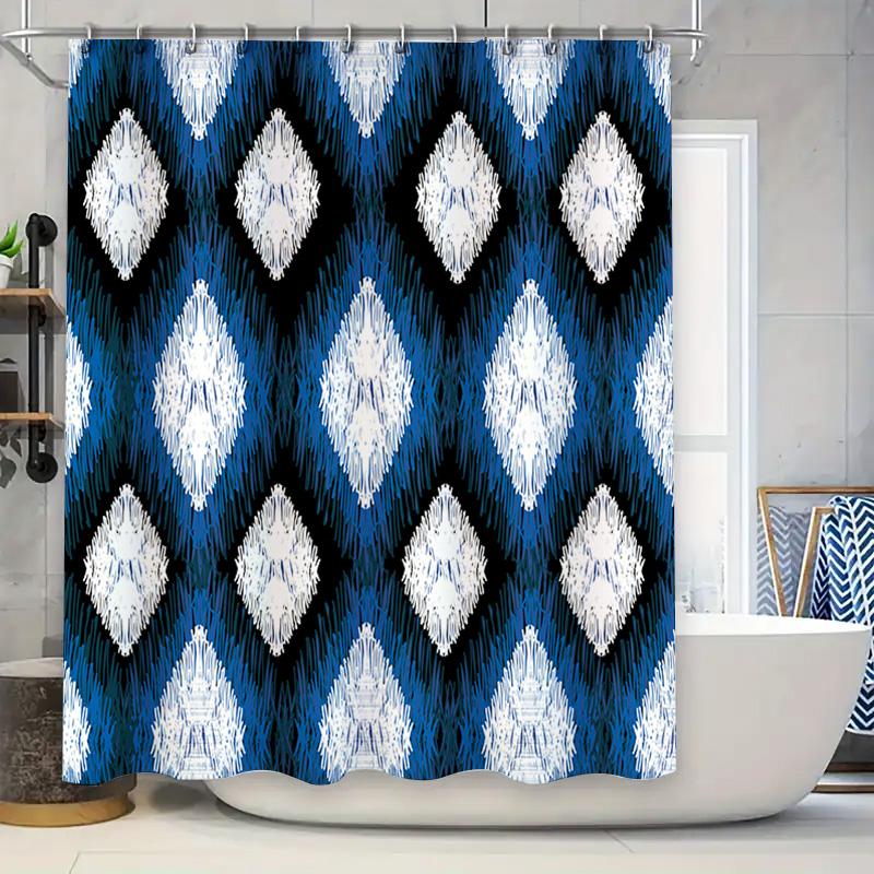 

Blue White Bath Shower Curtain With Geometric Diamond Pattern Decorative Liner Waterproof Home Decor 72 X 84 Inch (180Cm X 213Cm W60H190(CM)-1 Pcs