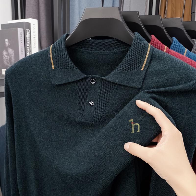 Men s Lapel Pullover Wool Knitwear Autumn Winter Arrival Exquisite Print Business Casual Men swear M