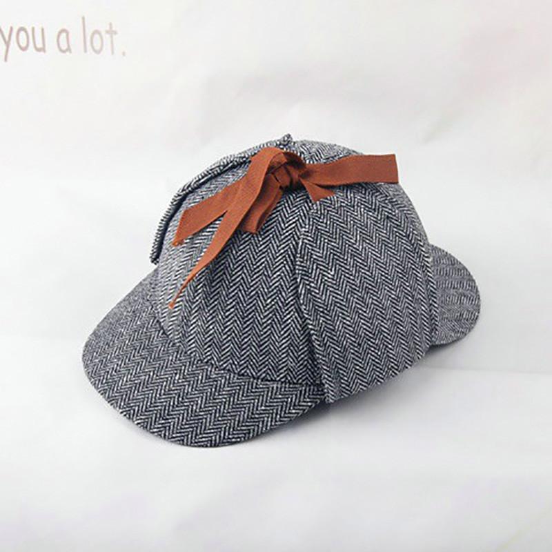 

Tweed Cap Unisex Double Edge Hat Sherlock Holmes Cosplay Deerstalker Mad Hats сірий колір