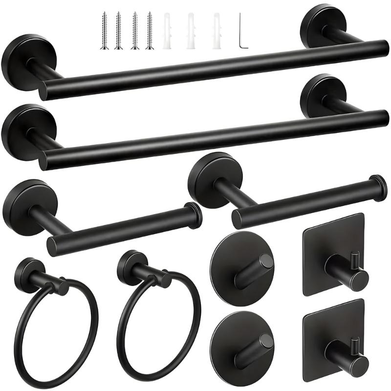Stainless Steel Towel Rings Robe Hook Toilet Paper Holder Adhesive Towel Rack for Modern Bathrooms Easy to Install