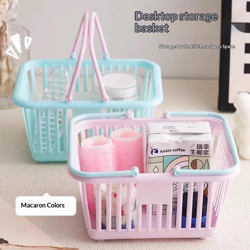 5Pc Macaron Color Mini Storage Baskets With Handle Desktop Bathroom Cosmetics Fruit Stationery Organizer