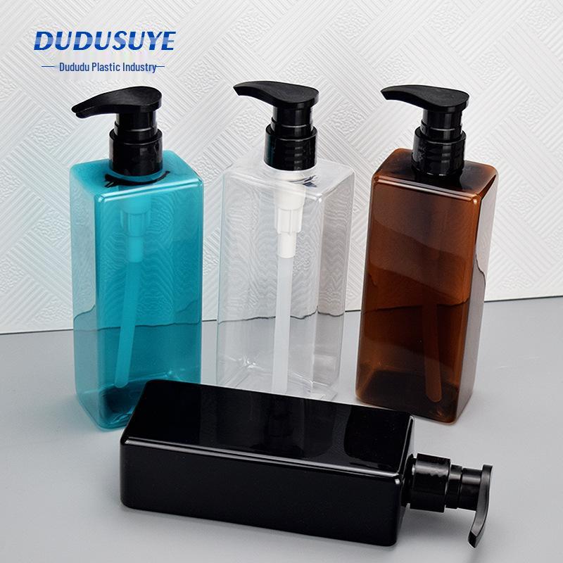 Auf Lager: 500ML Druck-Typ Flacher Quadratischer Duschgel & Lotion Spender - PET Kunststoff Shampoo Flasche