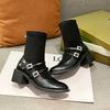 2025 Rhinestone Retro Chunky Heel Elastic Sock Boots, 5cm High, Black Mary Janes for Men