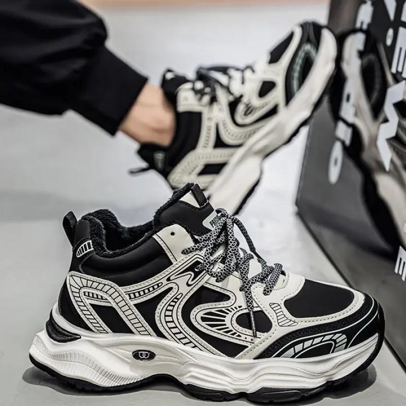 Men's Shoes With Thick Velvet Warm Insulation Two Cotton Fur Leather Integrated Casual Sports Sole Height Increasing Dad