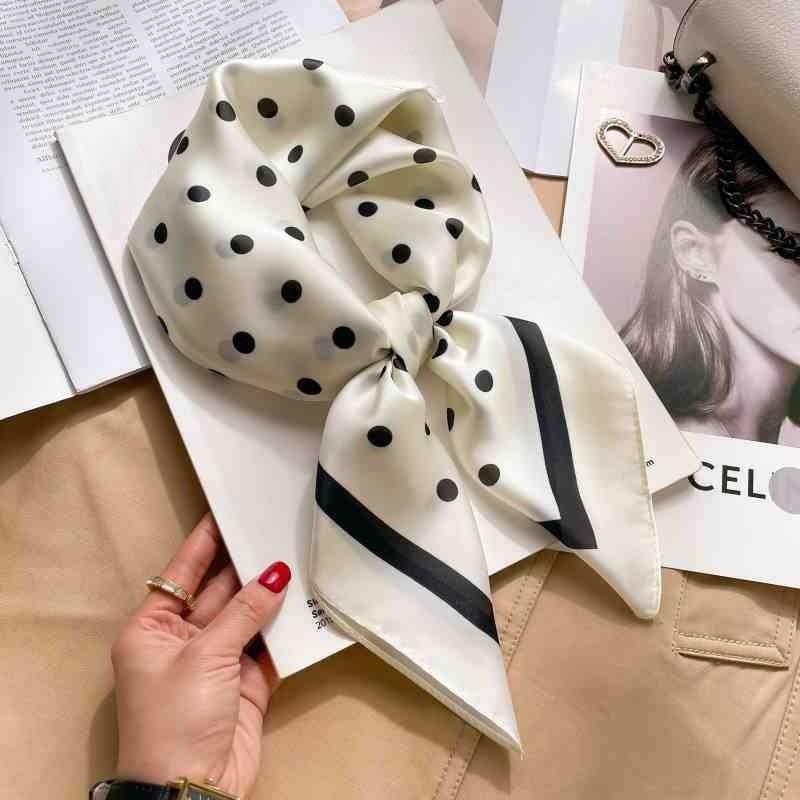 70cm White Stripe Nordic Style Silk Scarf Women Large Square Shawl Simple Chic Decorative Versatile Headwear Clothing Bags Scarf