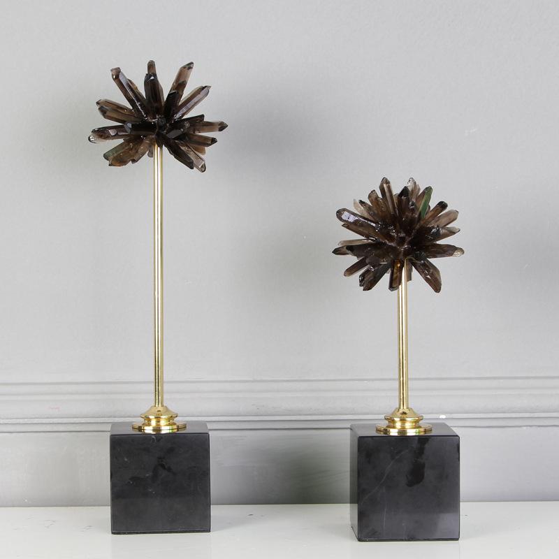 Black Crystal Handicraft Natural Crystal Artificial Flower Metal Figurine Decorative Figurines Home Decoration Accessories