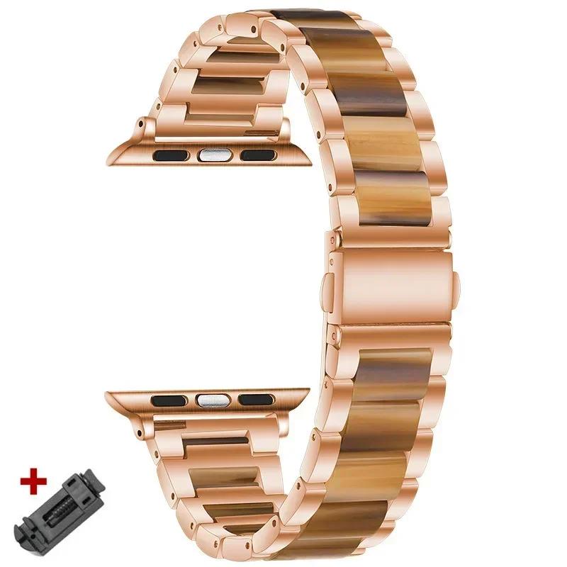 Stainless Steel+Resin Band for Apple Watch 10 42mm 46 Ultra 2 49mm Women Bracelet for IWatch 9 8 7 6 5 4 se 40mm 38mm 41 45 44mm